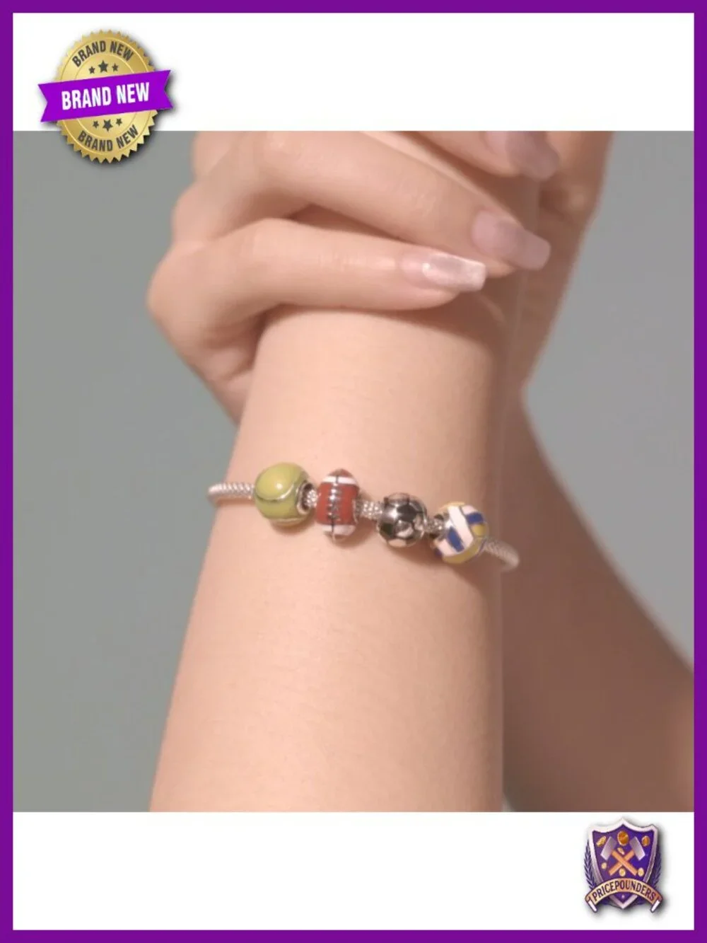 925 Sterling Silver Sports Charm Bead for Bracelets Baseball Volleyball Soccer